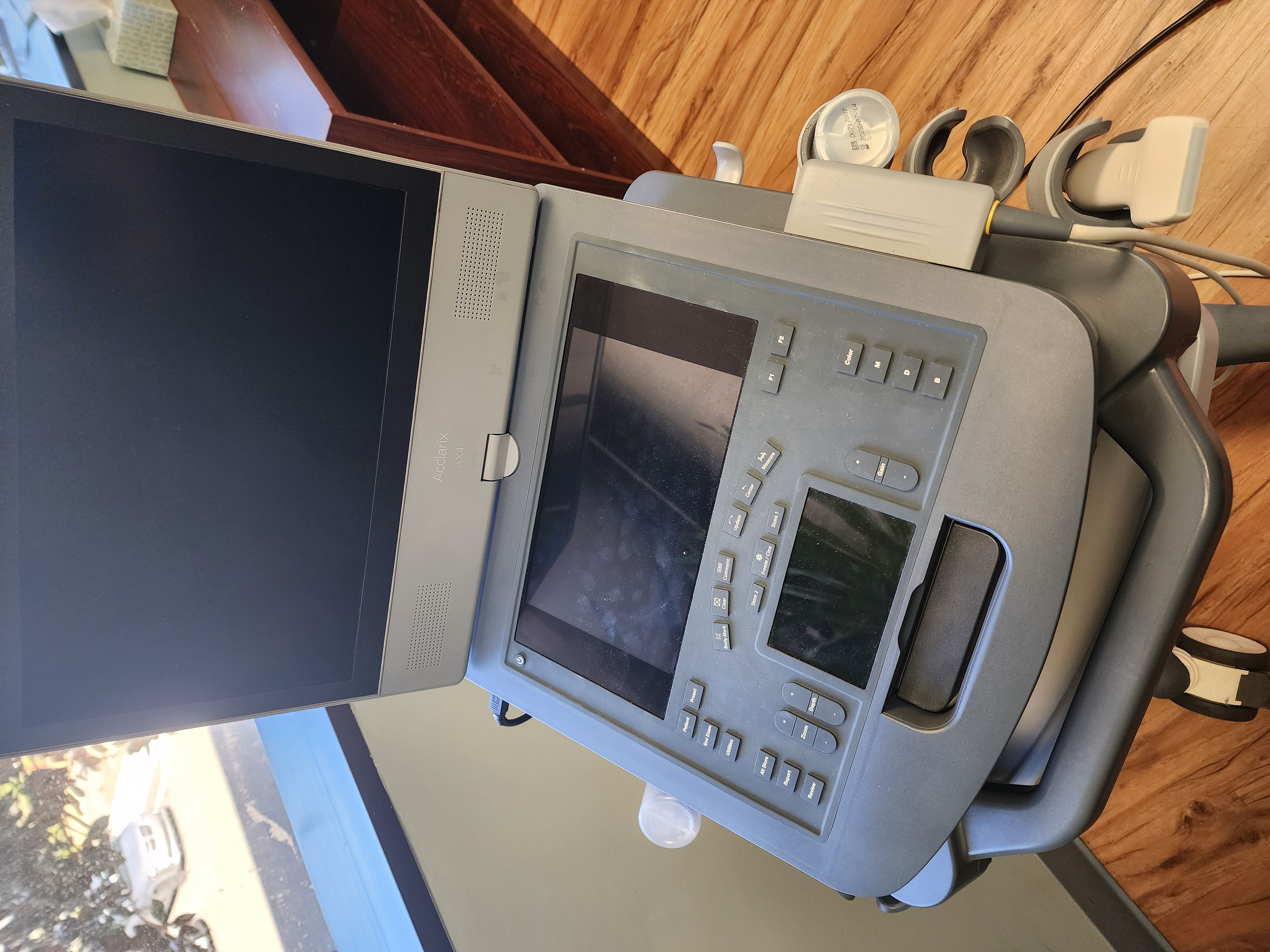 Edan Acclarix AX4 portable ultrasound with tranducer with Rolling Cart