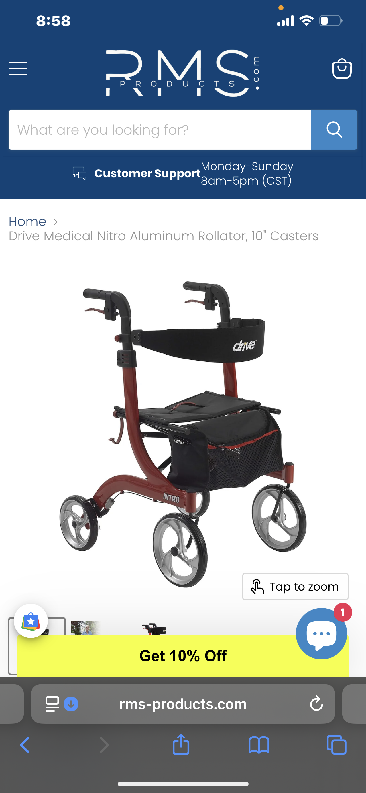 Drive Medical Nitro Aluminum Rollator, 10" Castersl