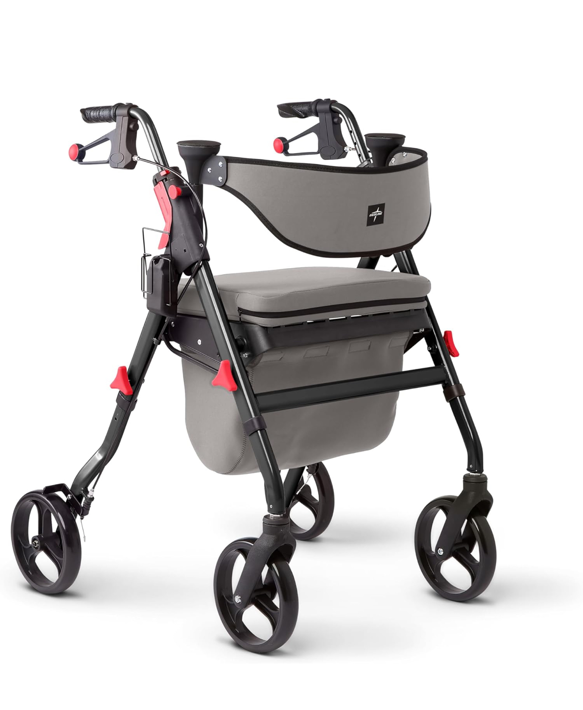 Medline Premium Empower Rollator Walker with 8" Wheels & Memory Foam Seat, Gray