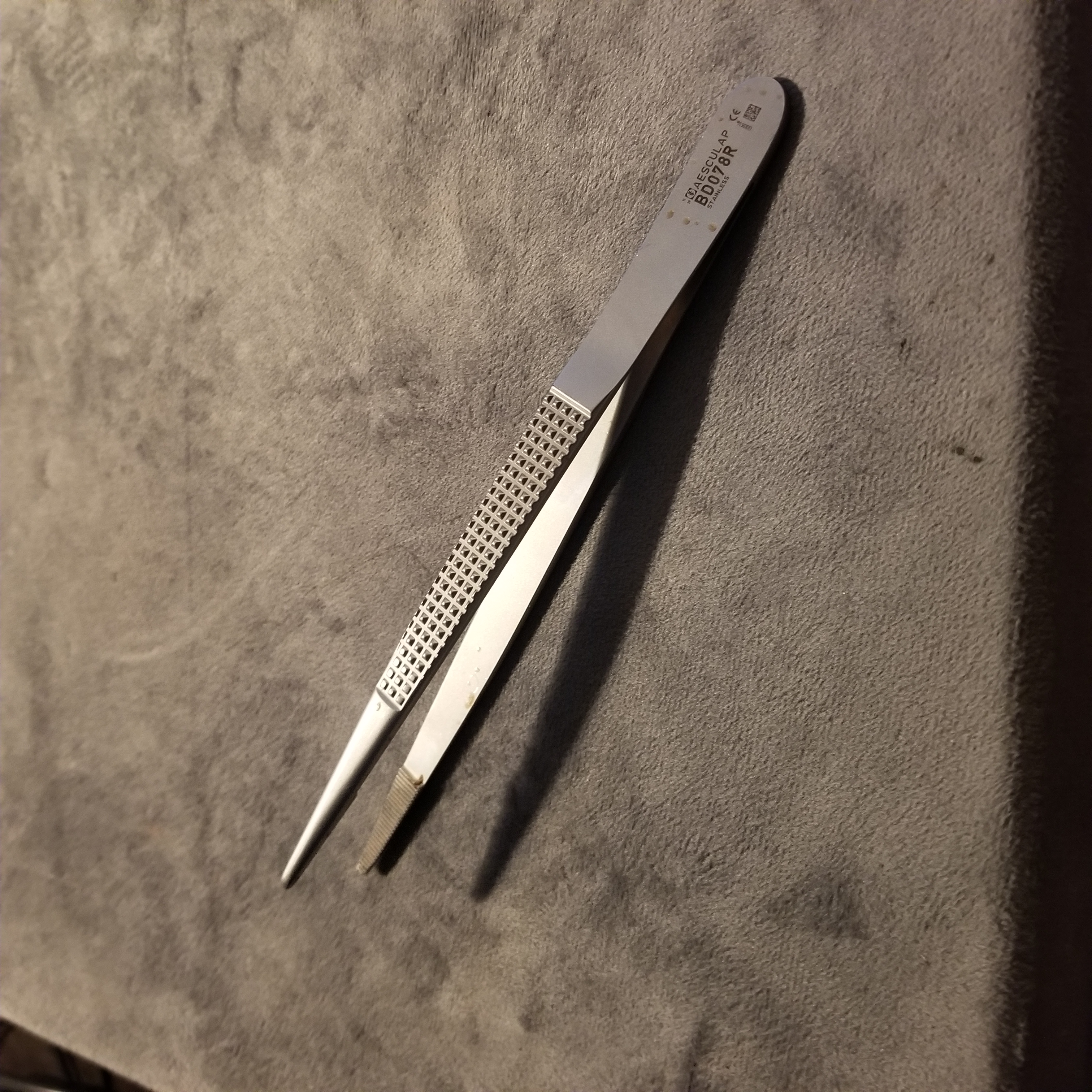 Large stainless steel surgical tweezers