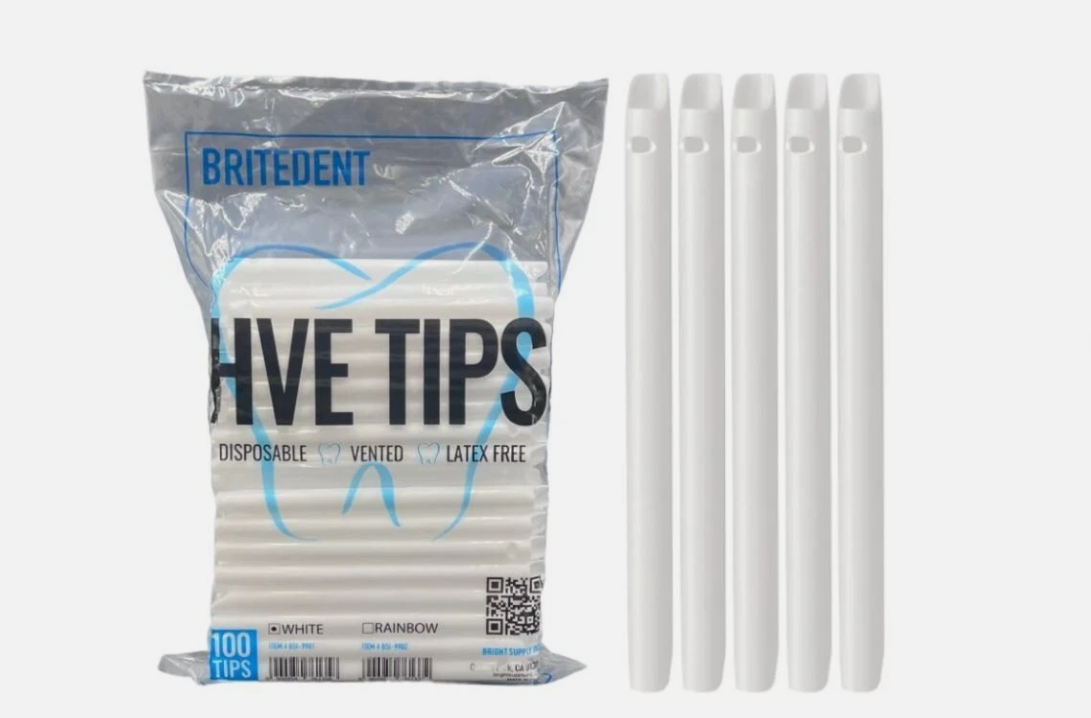 Britedent White Disposable Vented Latex-Free Evacuation Dental HVE Suction Tips