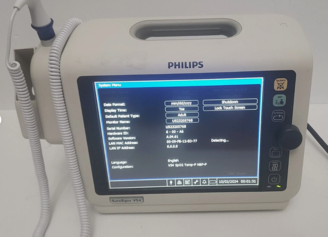 Philips SureSigns VS4 Vital Signs 863283 with Power Cord and Thermometer