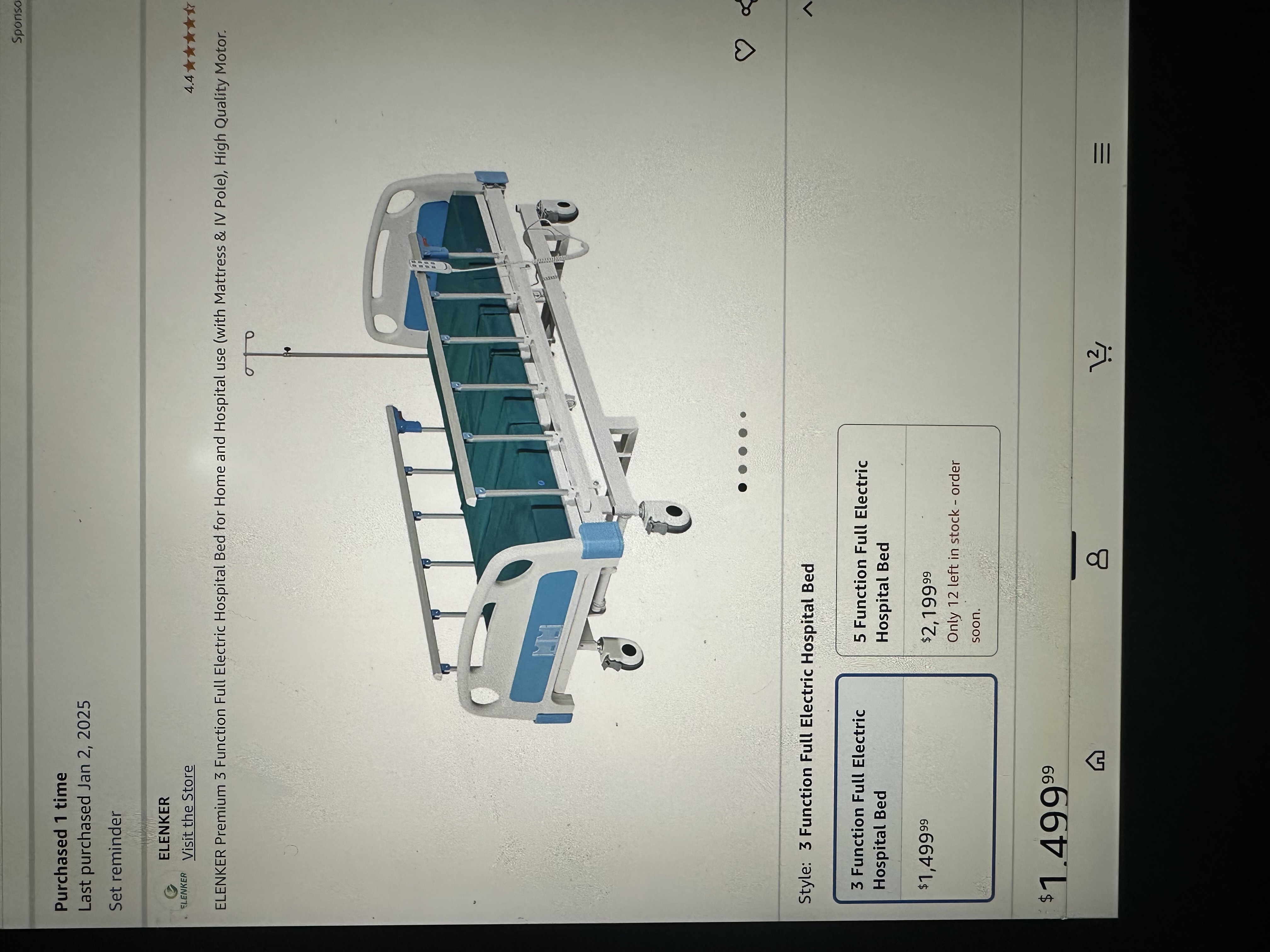 3 function electric hospital bed