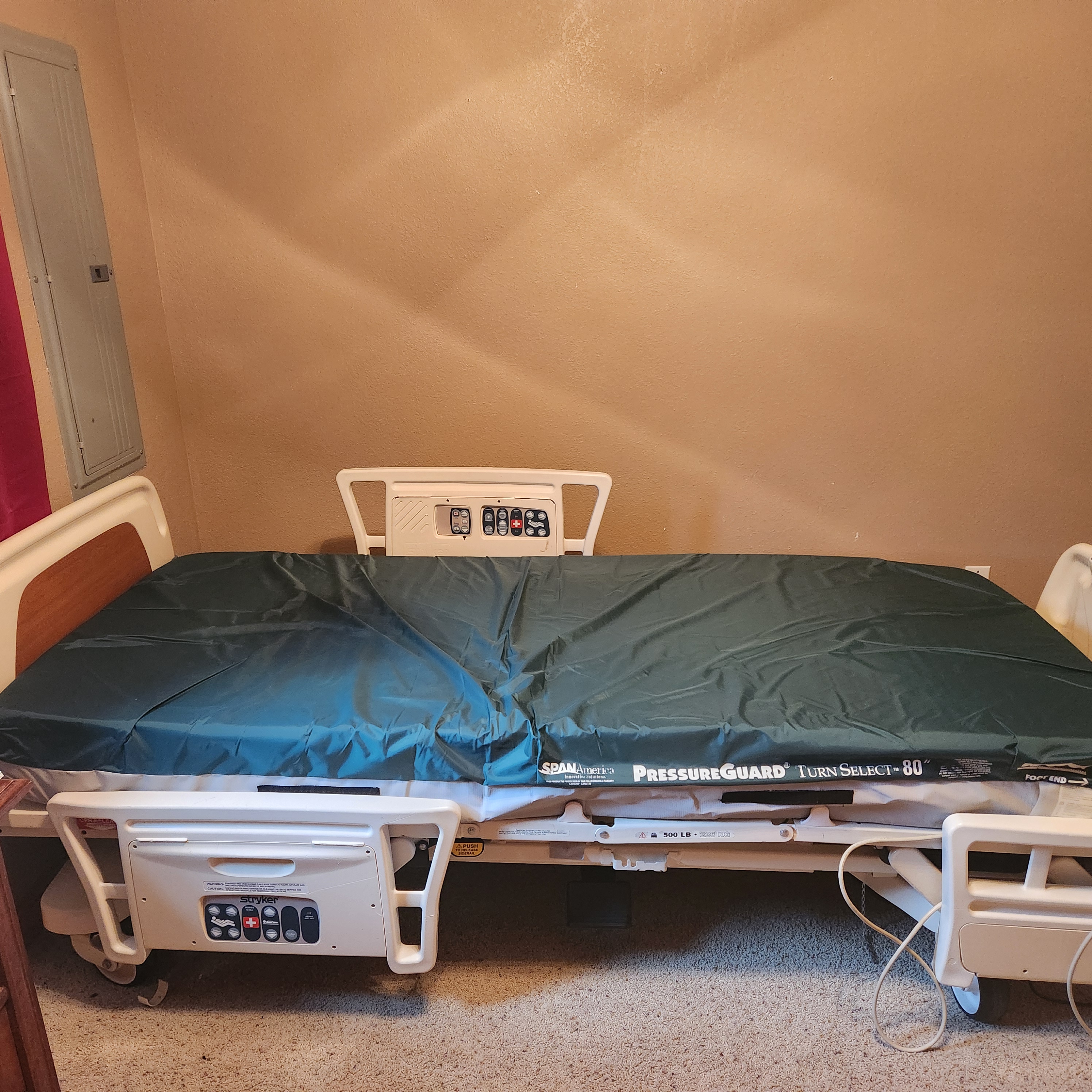 Stryker hospital bed with pressure guard mattress
