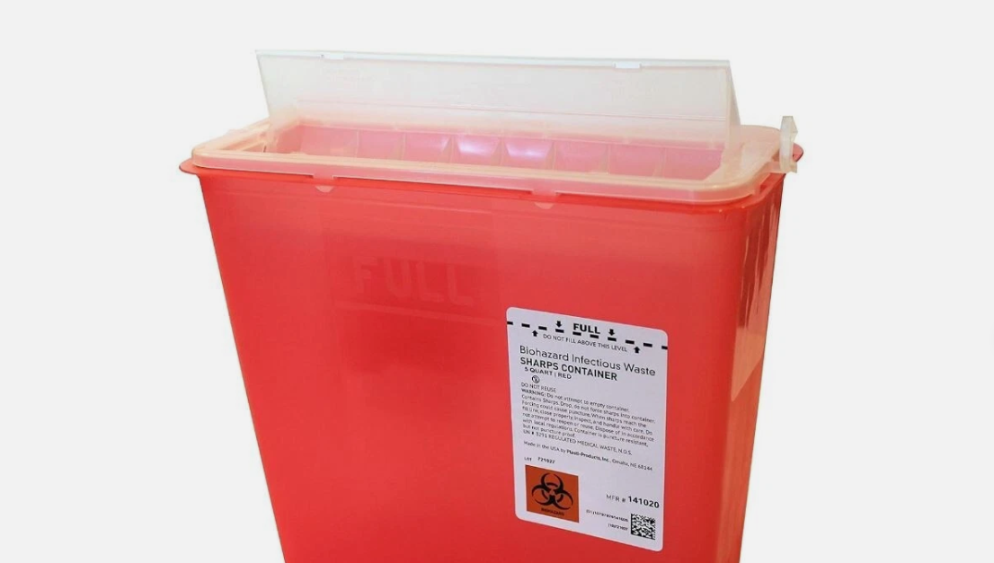Patient Room Sharps Disposal Container Wall Mount Red 5 Quart