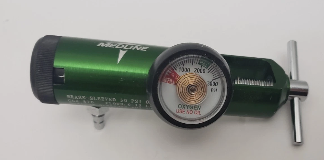 MEDLINE Oxygen O2 Tank Regulator HCS8715M 50 PSI CGA 870 Brass Sleeved Green