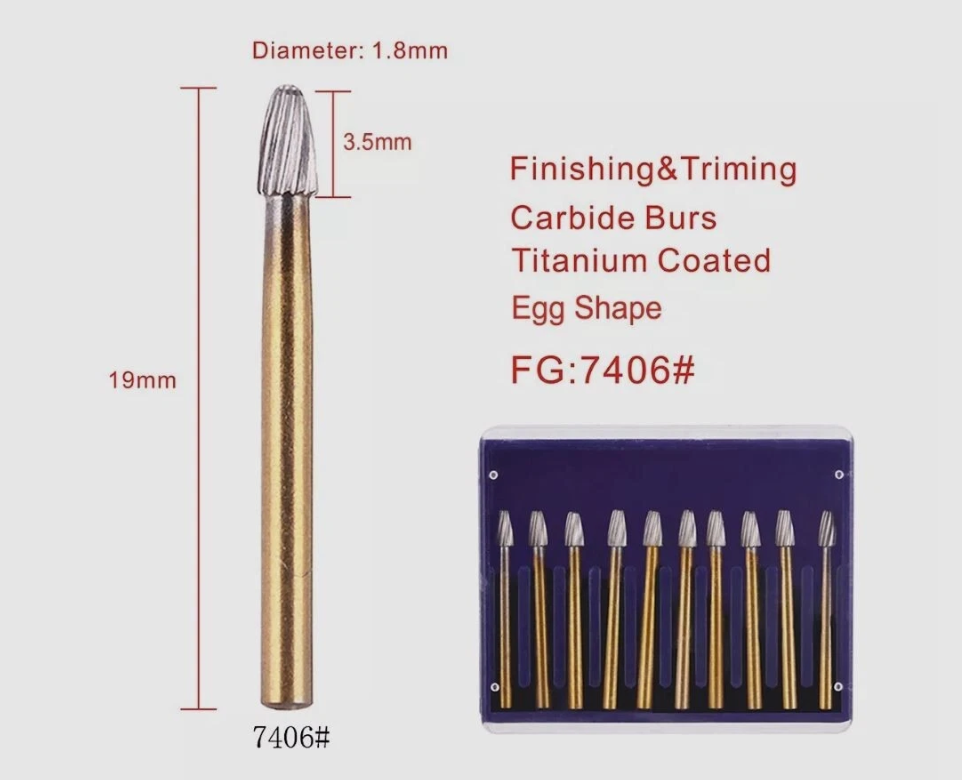 Dental Tungsten Carbide Burs FG7406 Egg-Shape Trimming & Finishing Kit 10Pcs