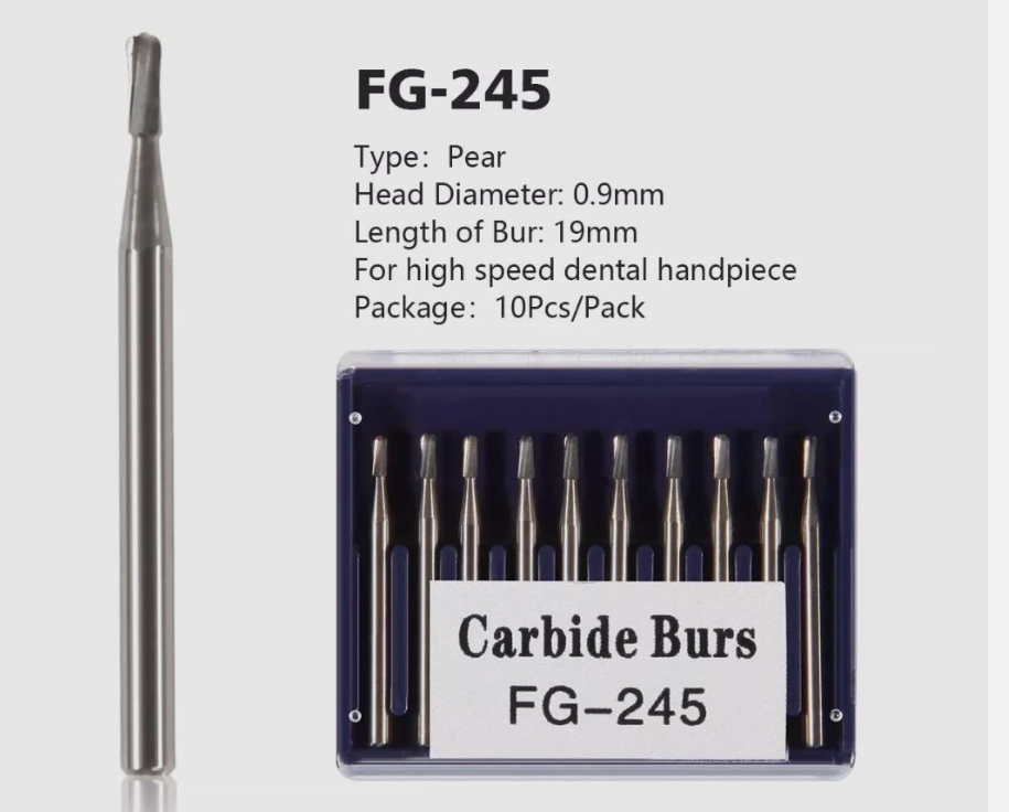 Dental Carbide FG 245 Tungsten Steel Bur Drill Pear-shaped High Speed 10Pcs