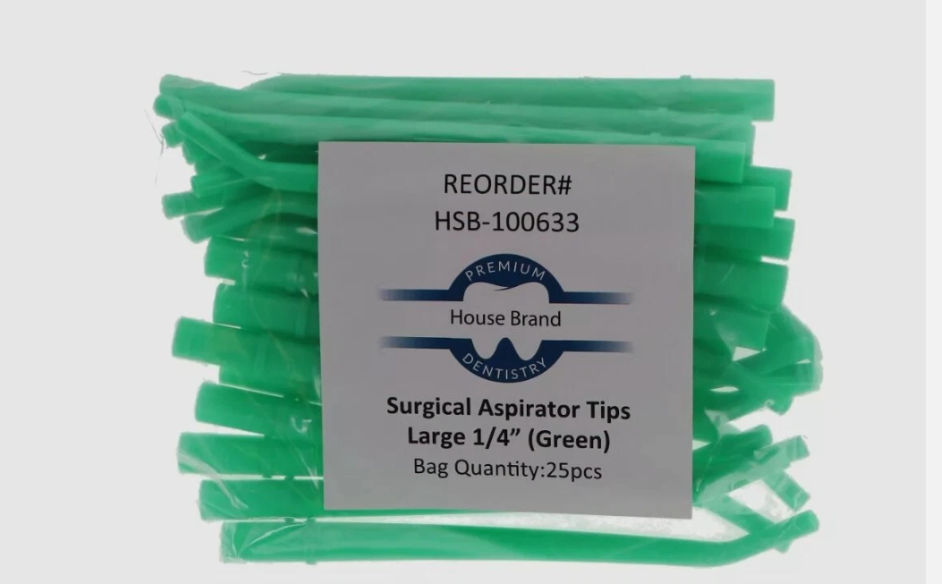 House Brand Dentistry 100633 Surgical Aspirator Large Tips 1/4" Green 25 pcs